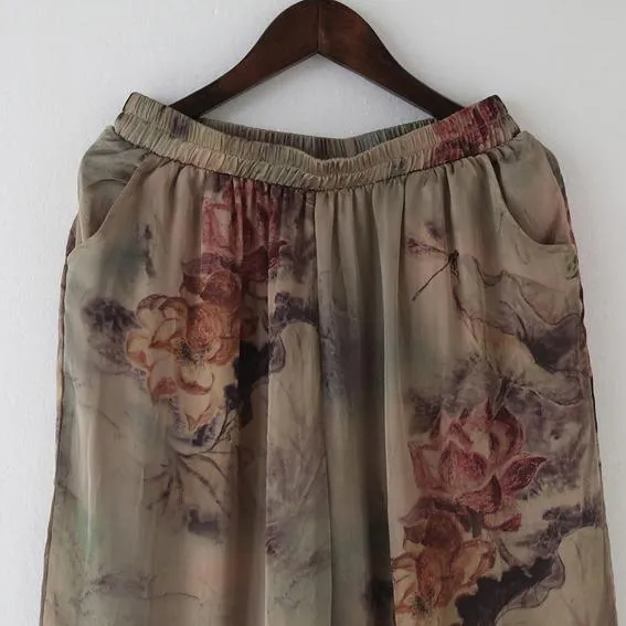 2023 New Vintage Prints Silk Cardigan Tops And Pants Two Pieces