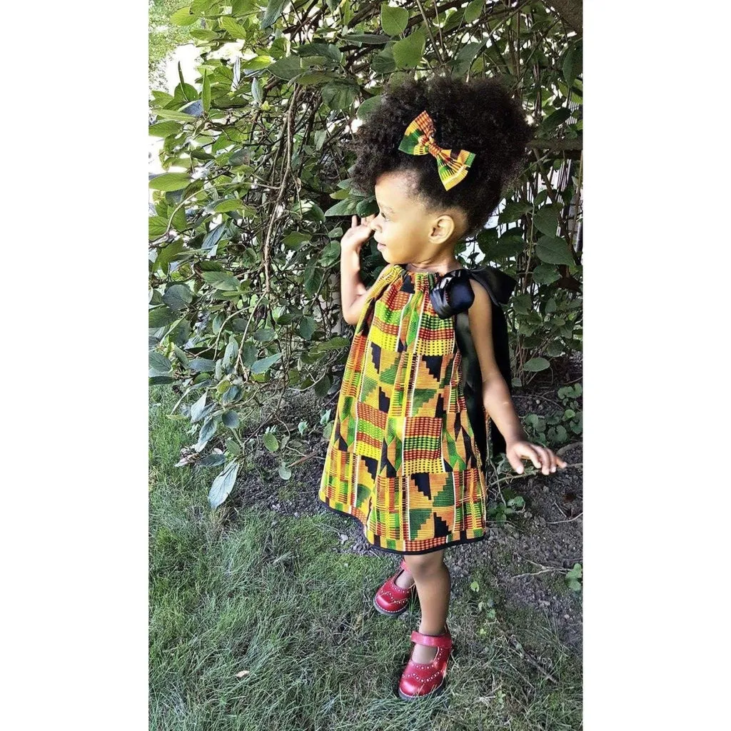 African Kente Pillowcase Dress with Head Wrap