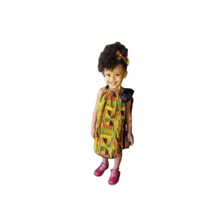 African Kente Pillowcase Dress with Head Wrap