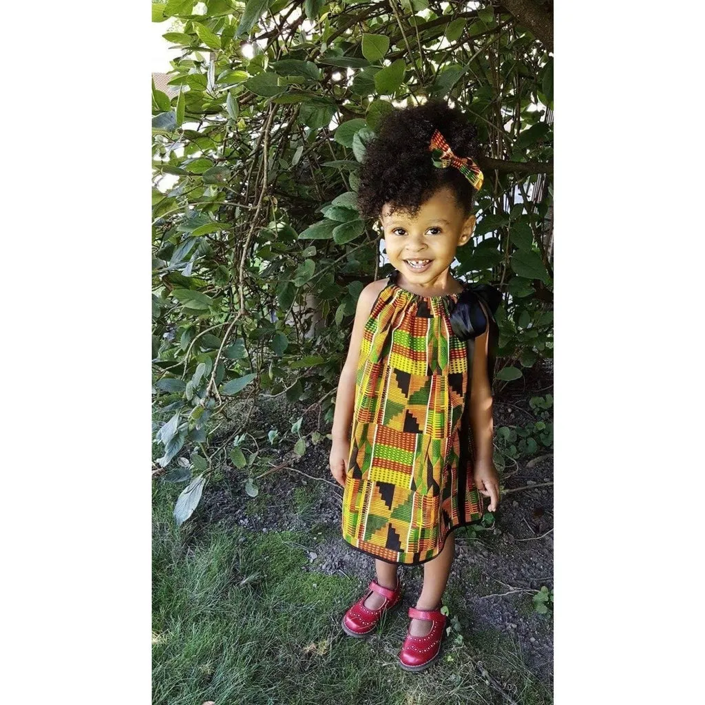 African Kente Pillowcase Dress with Head Wrap