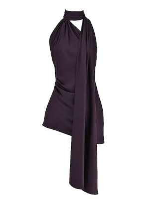 Aida Assymetric Wrap Neck Dress in Night Shade