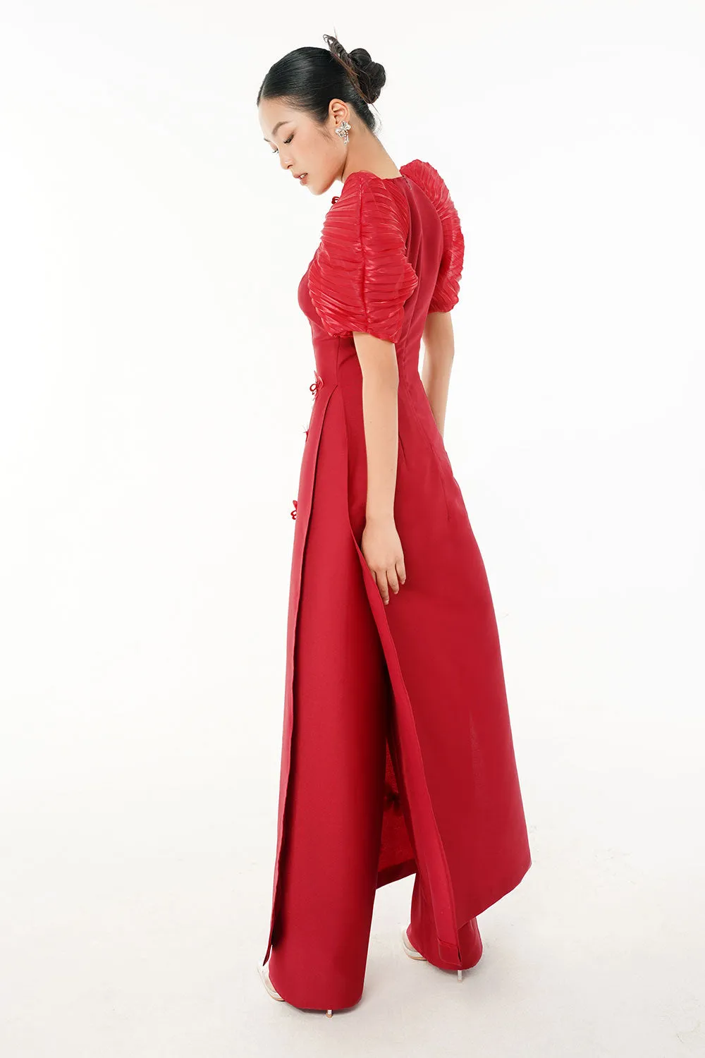 An Diep A-line Puffy Sleeved Taffeta Floor Length Ao Dai