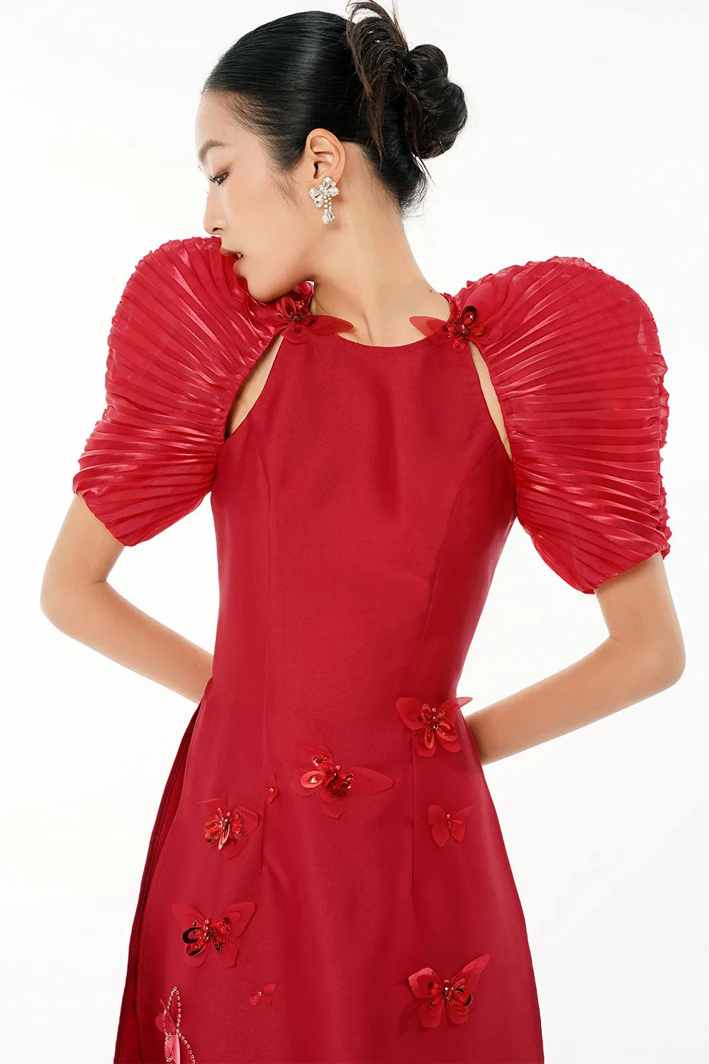 An Diep A-line Puffy Sleeved Taffeta Floor Length Ao Dai