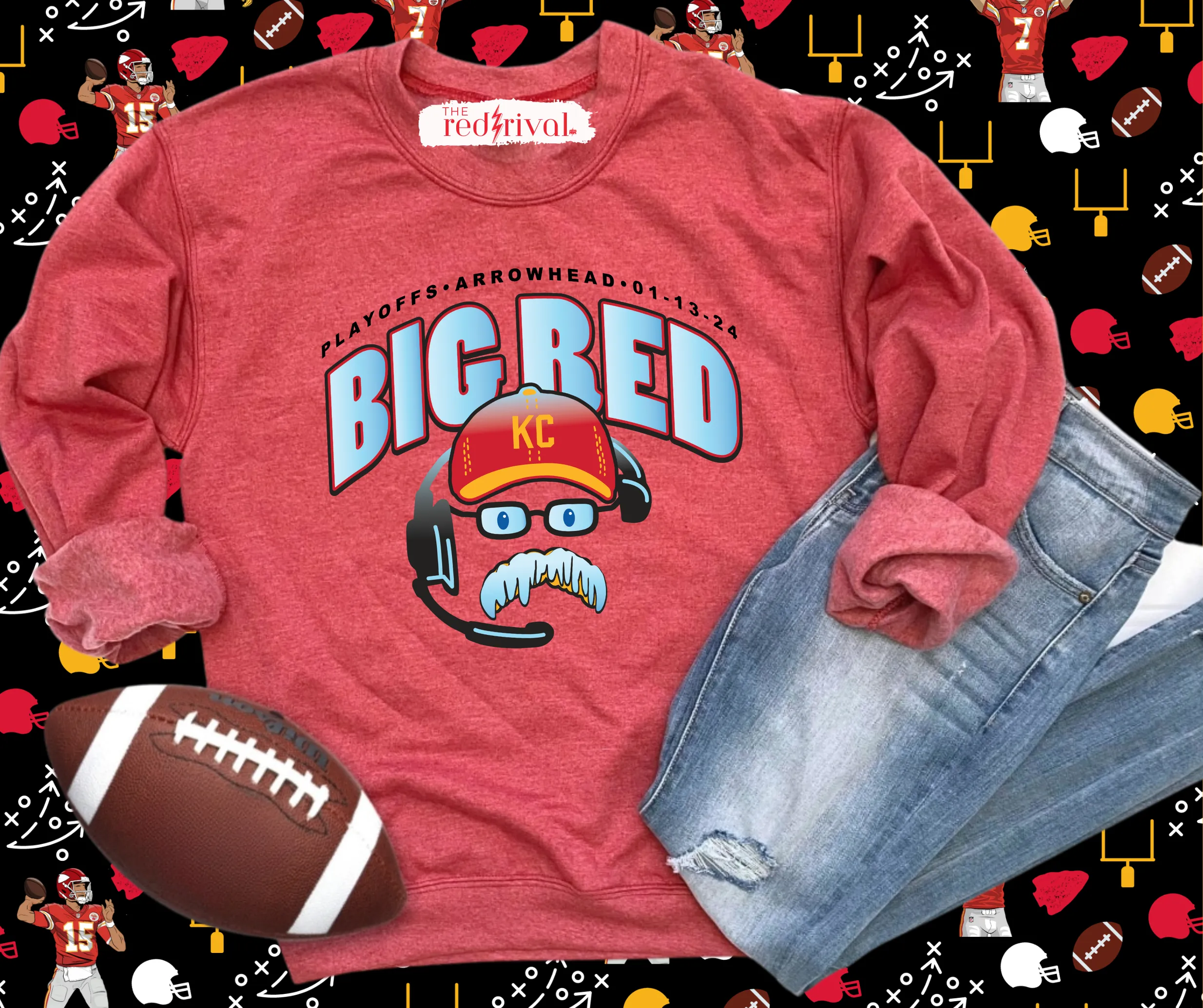 Andy Reid’s Icicle Mustache Heather Red Graphic Sweatshirt