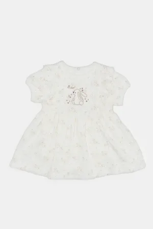 Baby Ecru Placement Print Bodysuit Dress