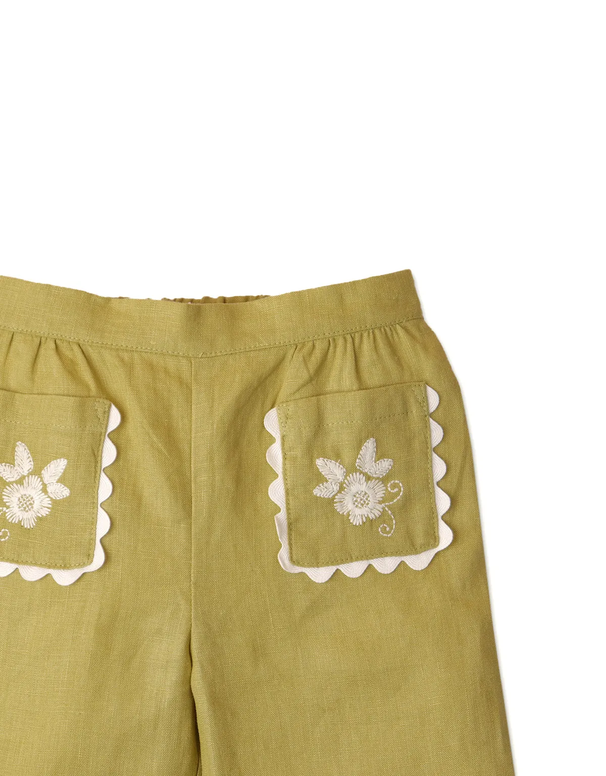 BABY GIRLS PULL-ON PANTS WITH RICRAC AND EMBRO ON POCKETS