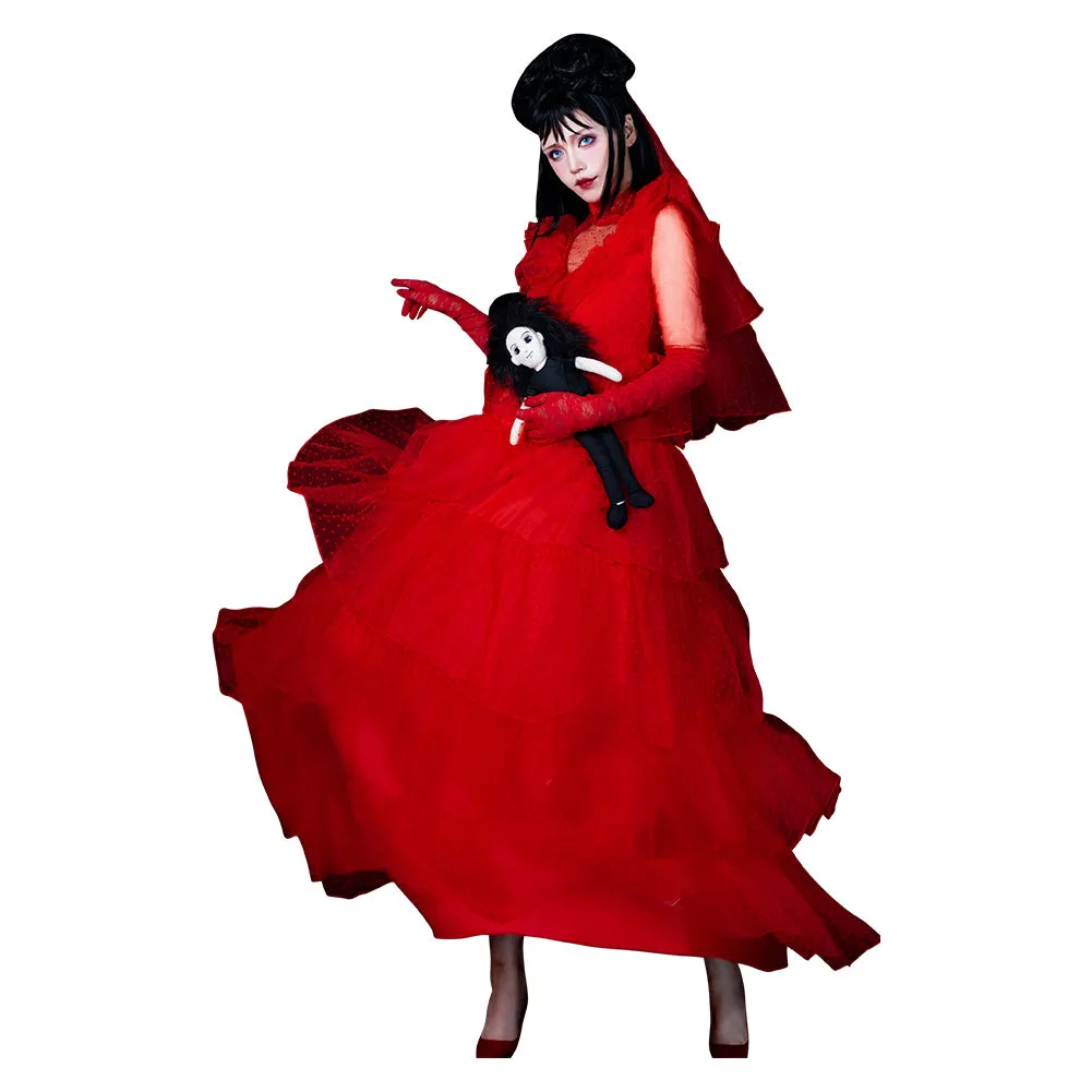 Beetlejuice 2024 Lydia Deetz / Beetlejuice Cosplay Costume Red Wedding Outfits Halloween Carnival Suit