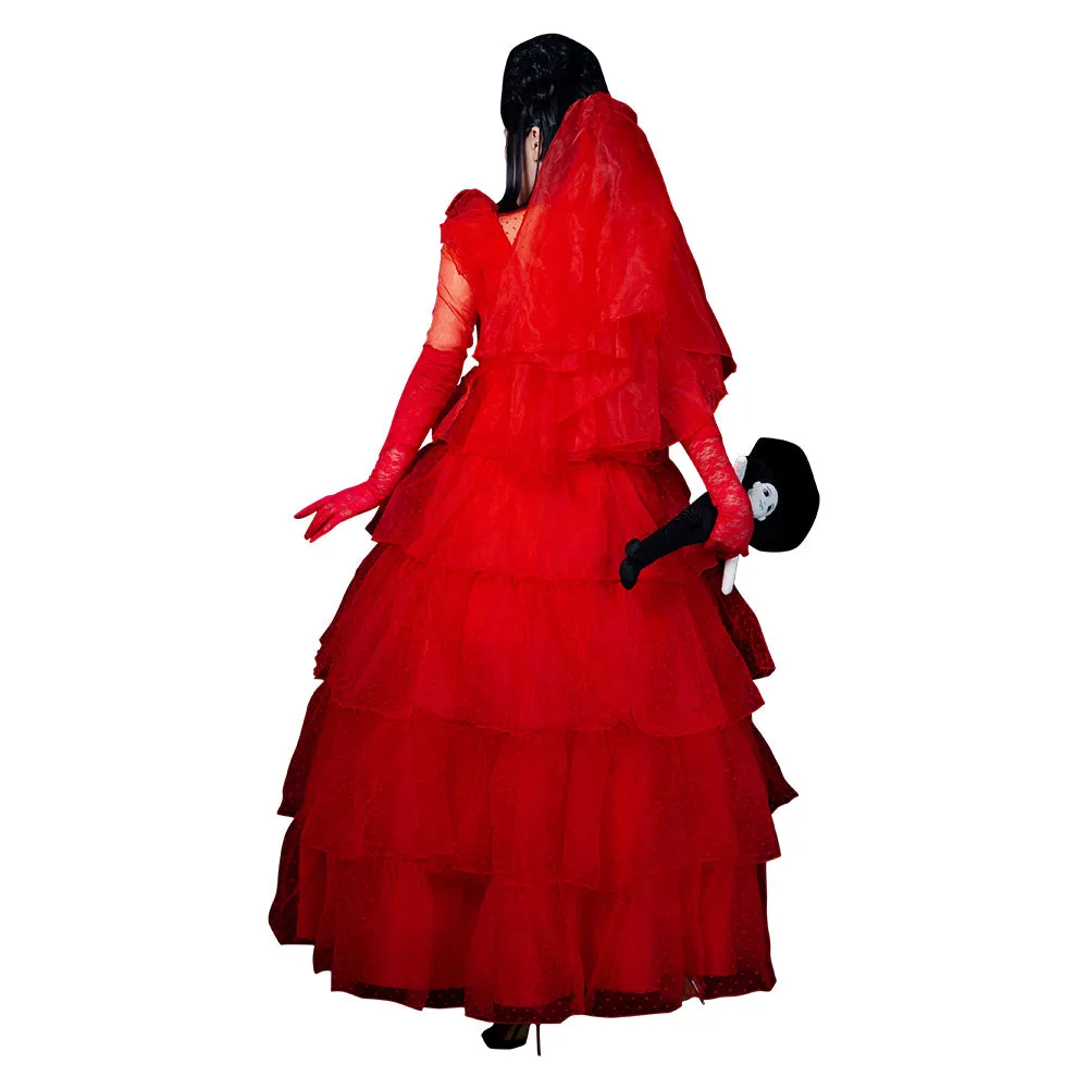 Beetlejuice 2024 Lydia Deetz / Beetlejuice Cosplay Costume Red Wedding Outfits Halloween Carnival Suit