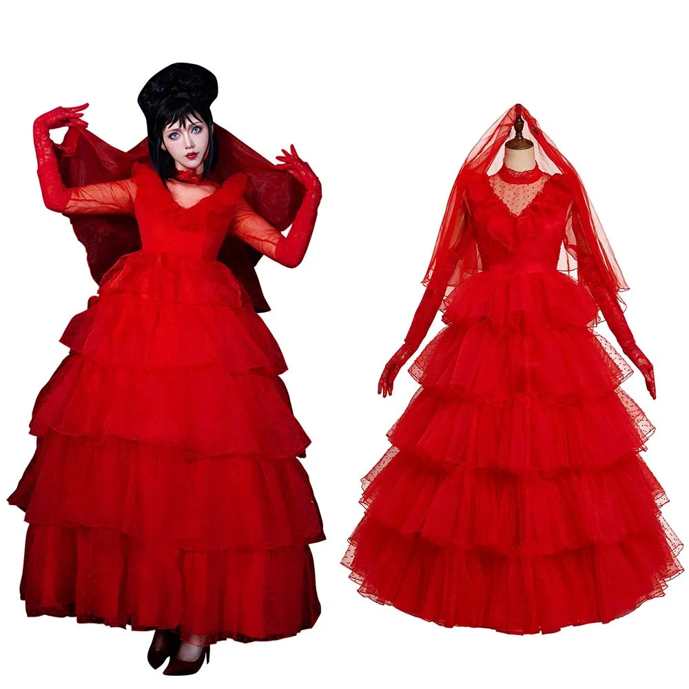 Beetlejuice 2024 Lydia Deetz / Beetlejuice Cosplay Costume Red Wedding Outfits Halloween Carnival Suit