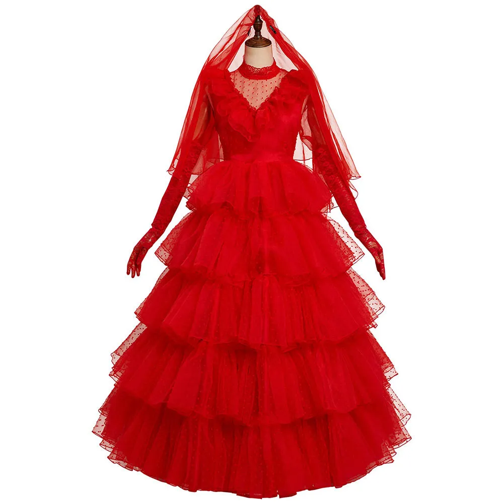 Beetlejuice 2024 Lydia Deetz / Beetlejuice Cosplay Costume Red Wedding Outfits Halloween Carnival Suit