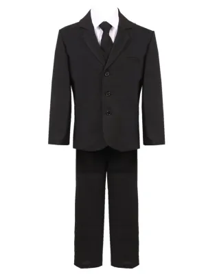 Big Boys Black 5 Pcs Vest Shirt Tie Pants Jacket Classic Formal Suit 8-20 Husky