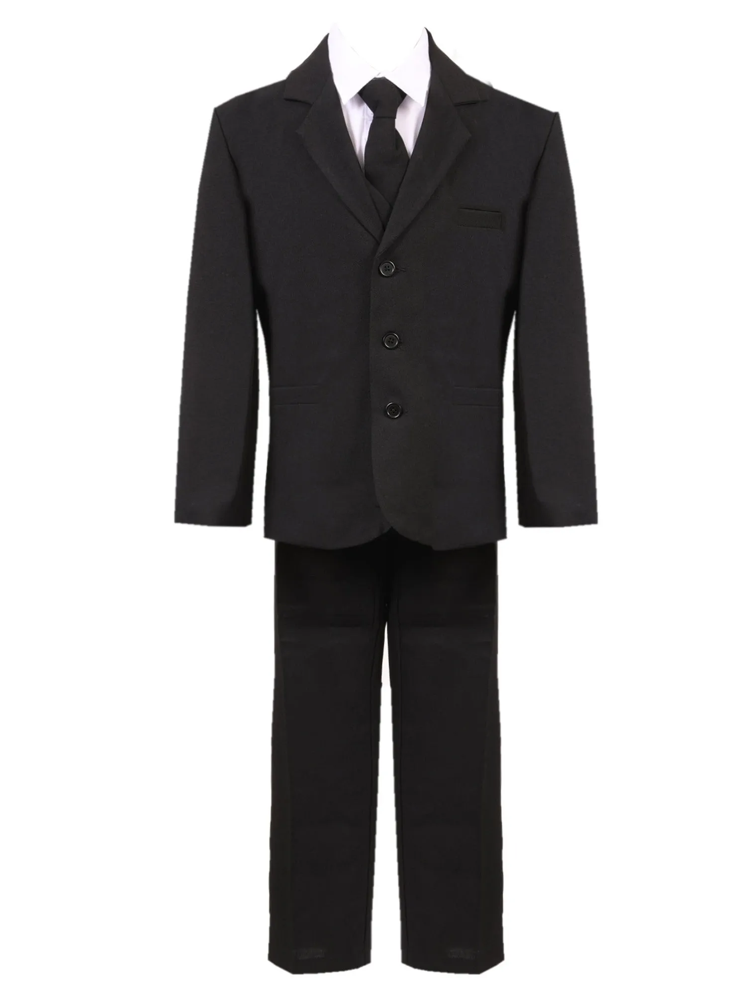 Big Boys Black 5 Pcs Vest Shirt Tie Pants Jacket Classic Formal Suit 8-20 Husky