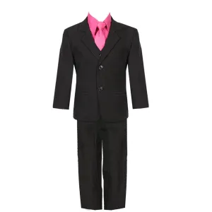 Big Boys Black Fuchsia 5 Piece Vest Jacket Pants Special Occasion Suit 8-14