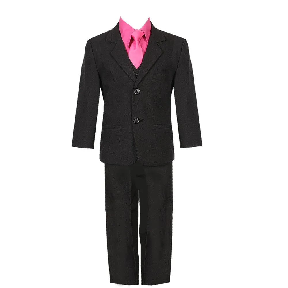 Big Boys Black Fuchsia 5 Piece Vest Jacket Pants Special Occasion Suit 8-14