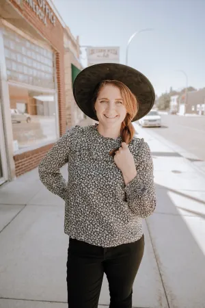 Black Floral Blouse with White Floral Print