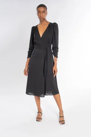BLACK LONG SLEEVE WRAP DRESS