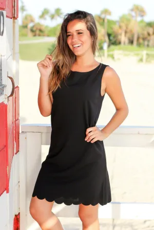 Black Sleeveless Scalloped Short Dress