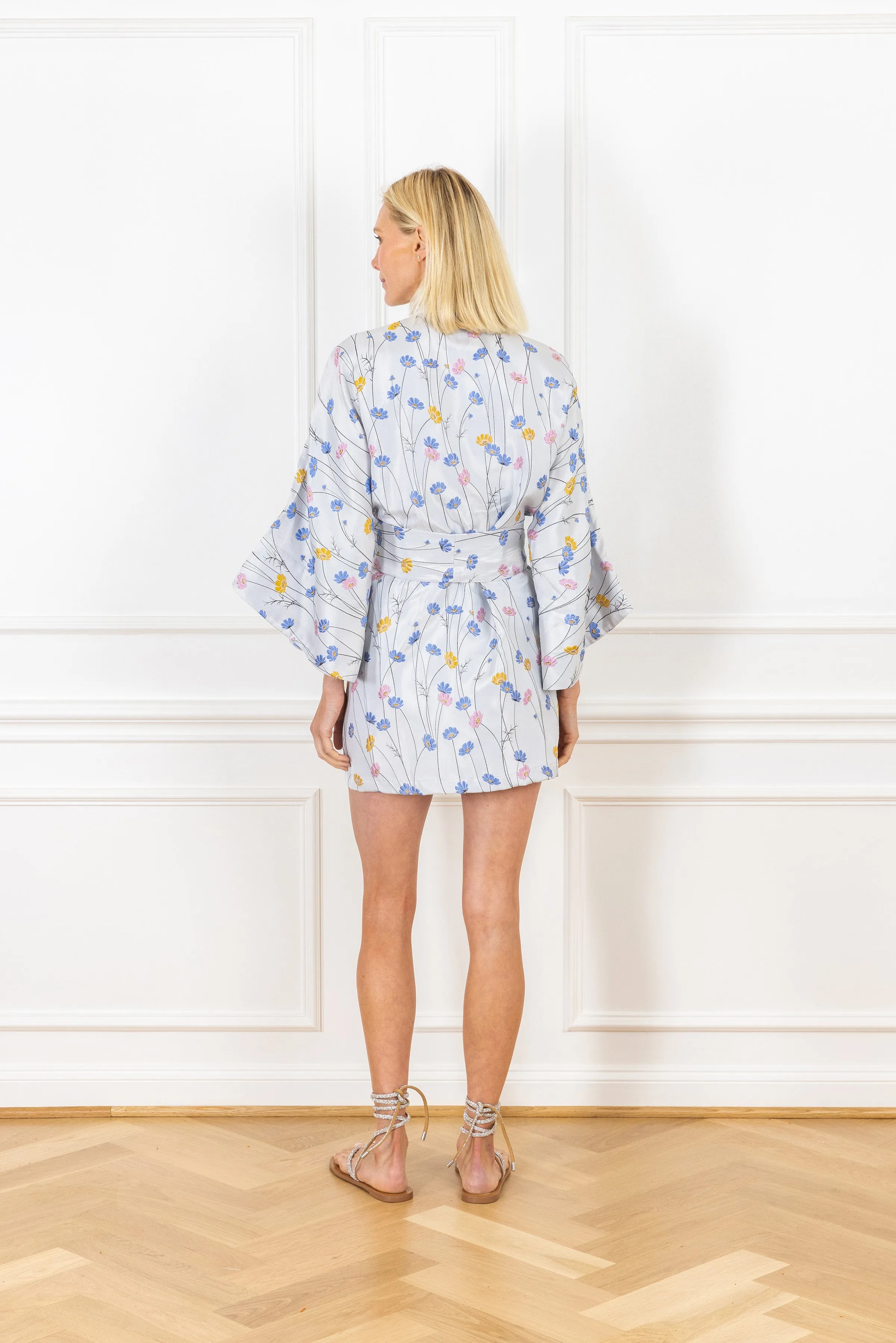 Blue   Yellow Daisy Floral Mini Wrap Dress