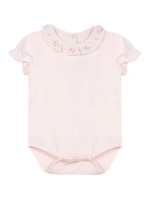 Bodysuit - Pale pink jersey with embroidered collar