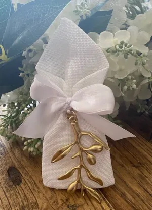 Bomboniere - Jute Pouch with Extra Large Olive Branch Charm