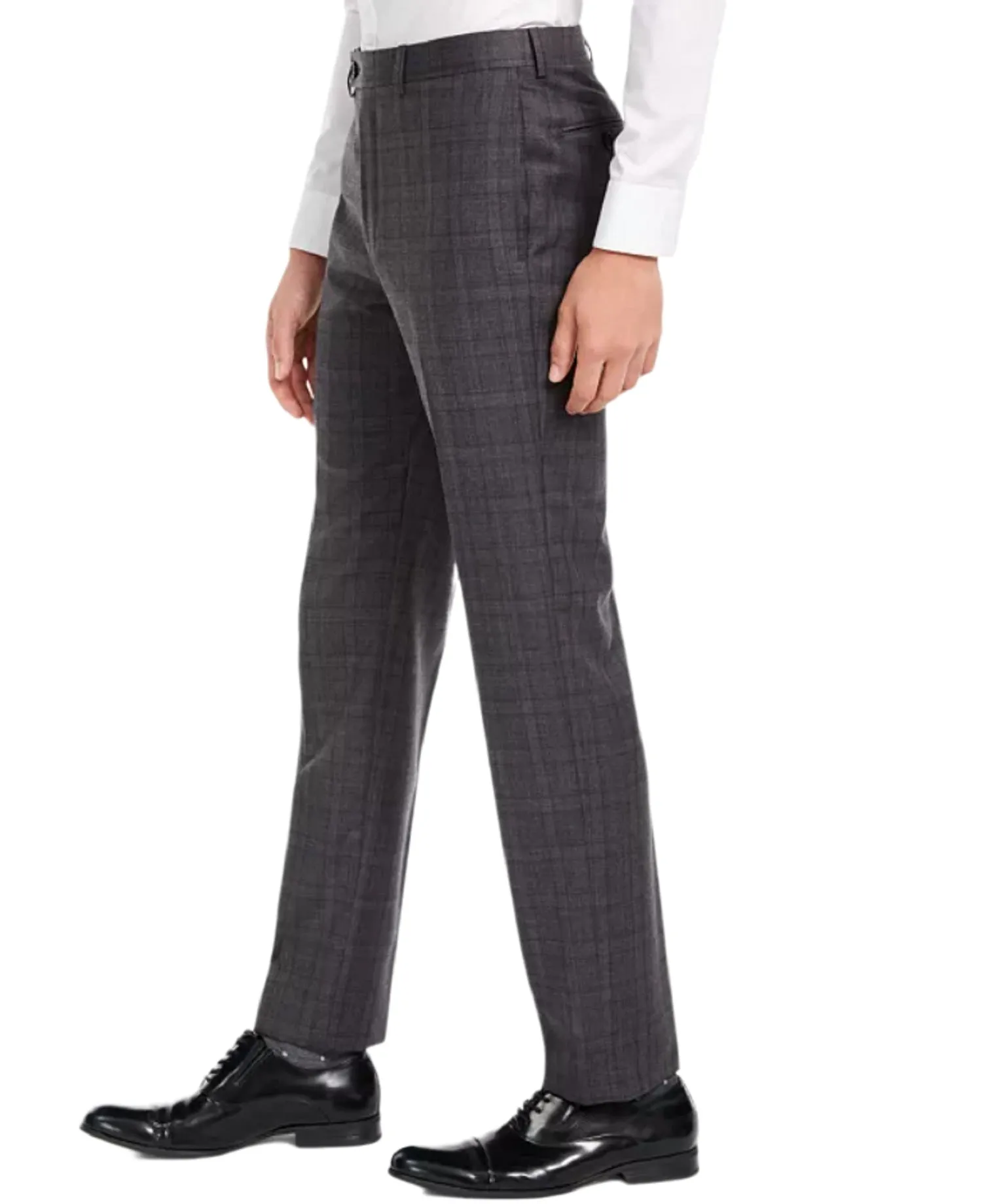 Calvin Klein Men's X Slim-Fit Stretch Plaid Suit Pants, Grey, 40Wx30L