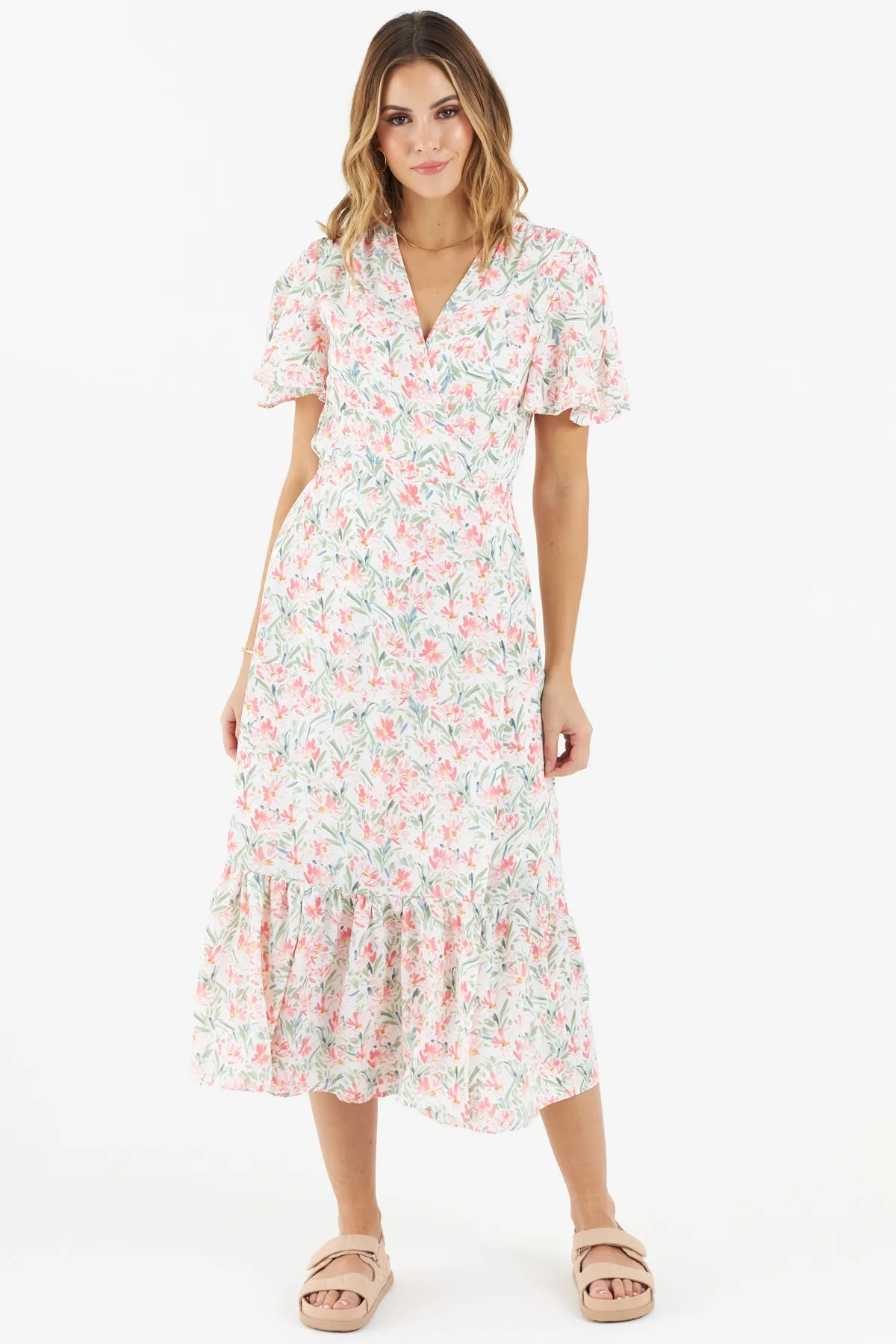 Carlisle Floral Wrap Dress (White)