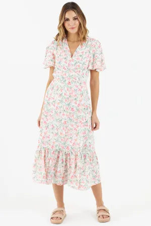 Carlisle Floral Wrap Dress (White)