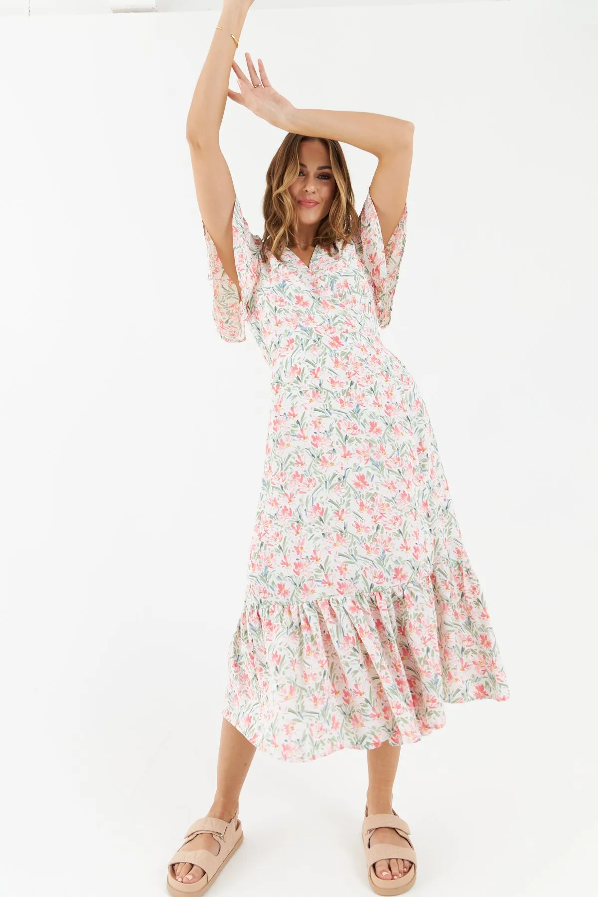 Carlisle Floral Wrap Dress (White)