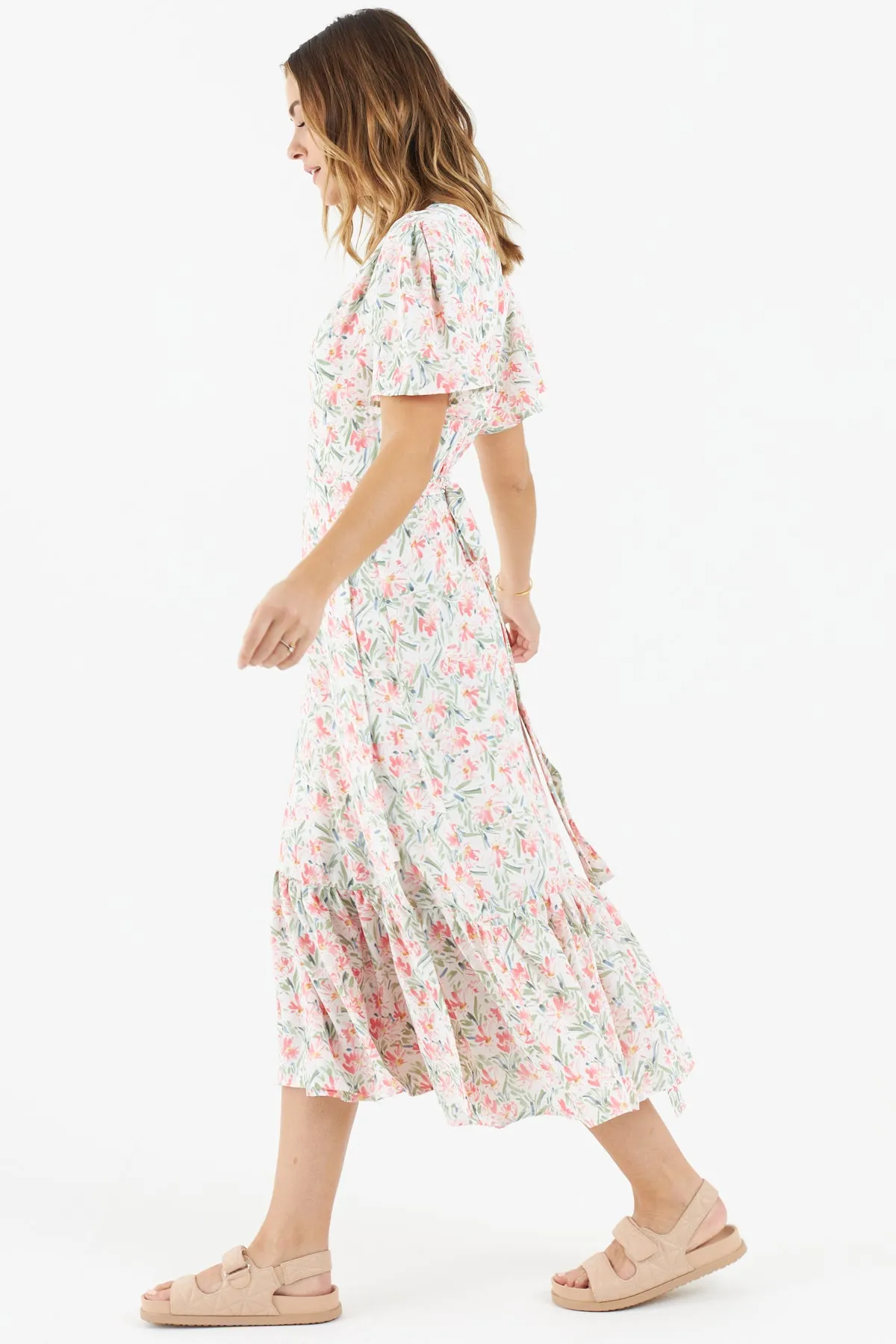 Carlisle Floral Wrap Dress (White)
