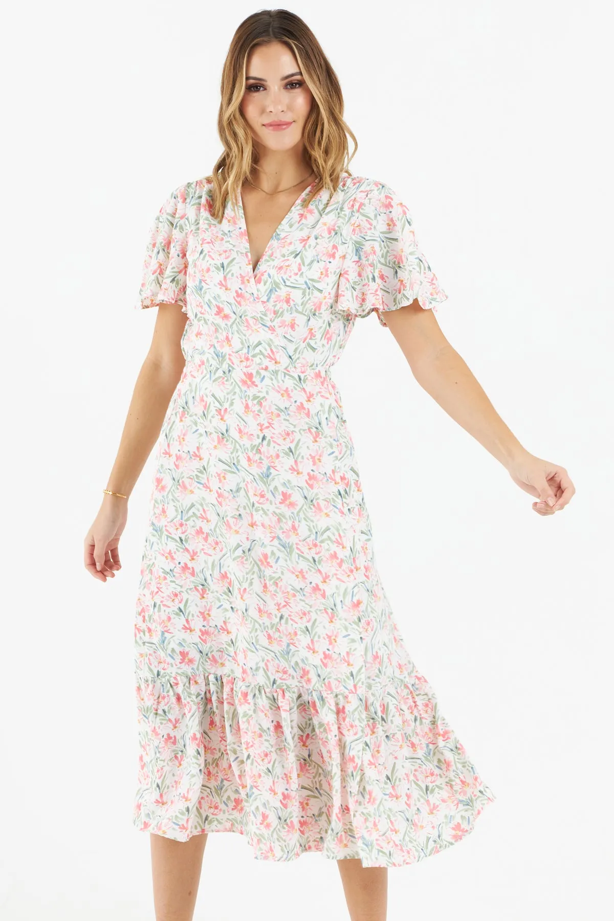 Carlisle Floral Wrap Dress (White)