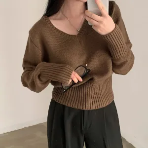 Casual Brown Basic Autumn Sweater Women Knitwear Korean Fashion Solid Pullover Harajuku Jumpers All-Match Preppy Cute