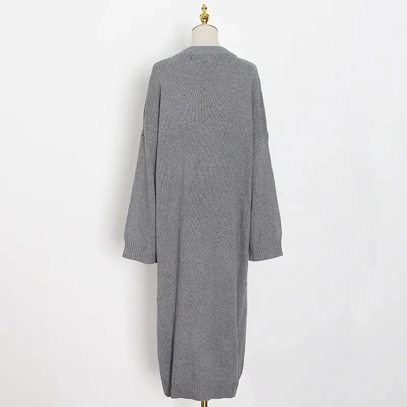 Casual Lazy Sweater For Women O Neck Long Sleeve Midi Minimalist One Size Loose Sweaters Female Fashion