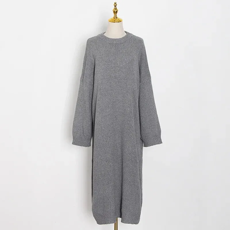 Casual Lazy Sweater For Women O Neck Long Sleeve Midi Minimalist One Size Loose Sweaters Female Fashion