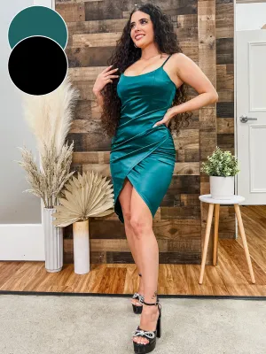 Cece Wrap Stretch Satin Dress