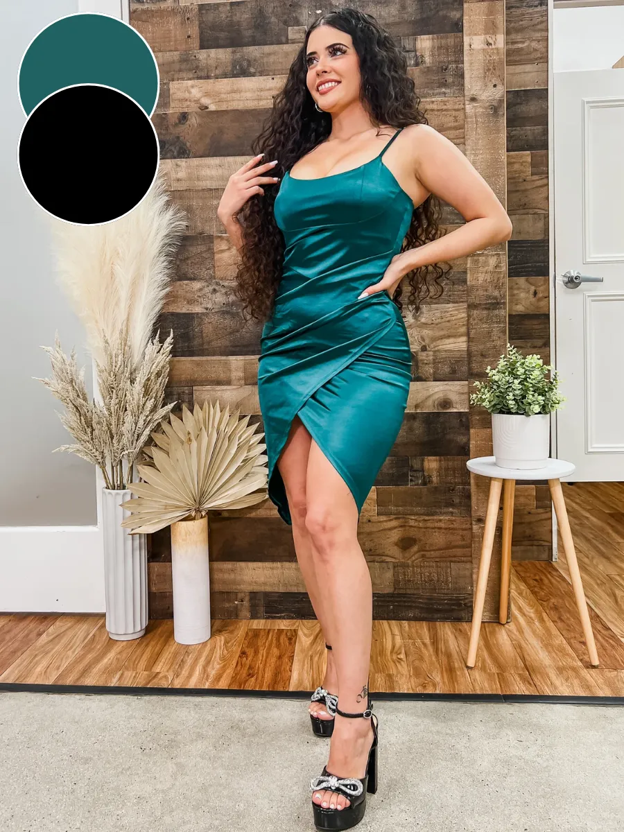 Cece Wrap Stretch Satin Dress