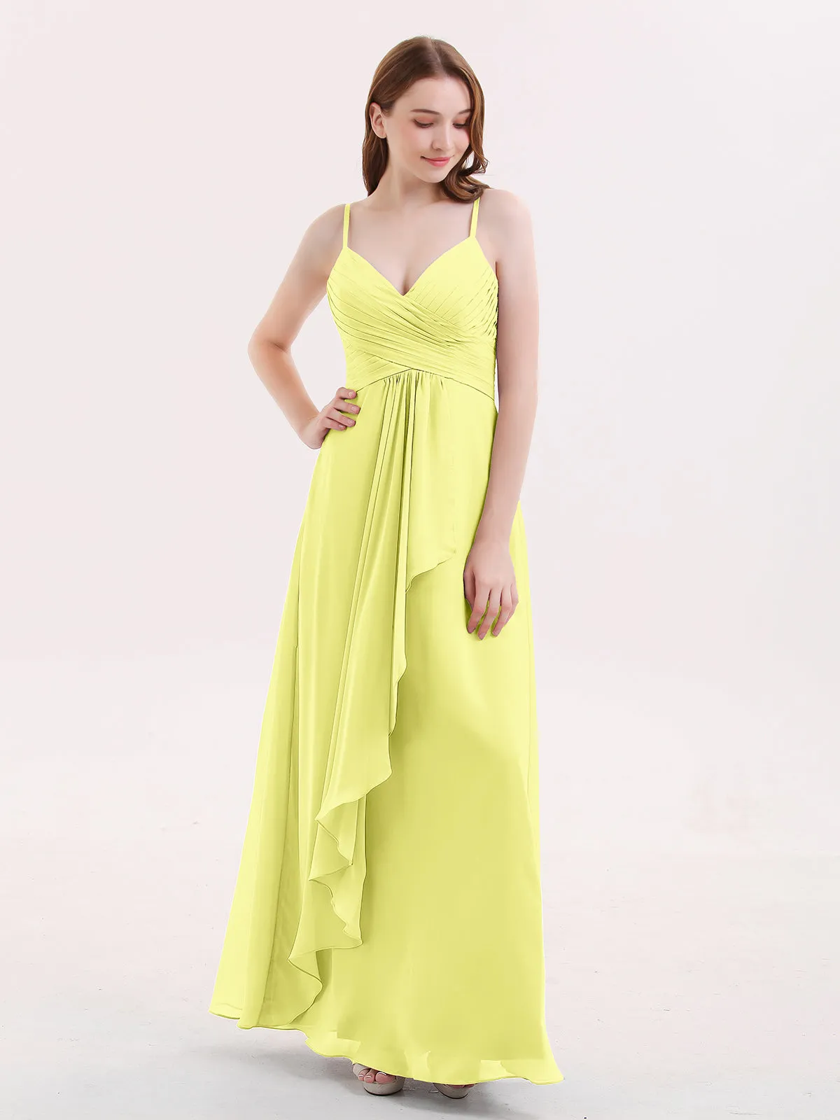 Chiffon Bridesmaid Dresses with Cascade Skirt-Daffodil