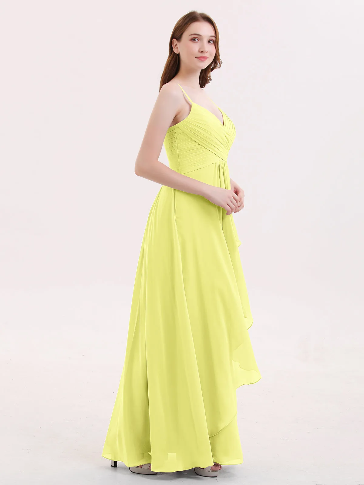Chiffon Bridesmaid Dresses with Cascade Skirt-Daffodil