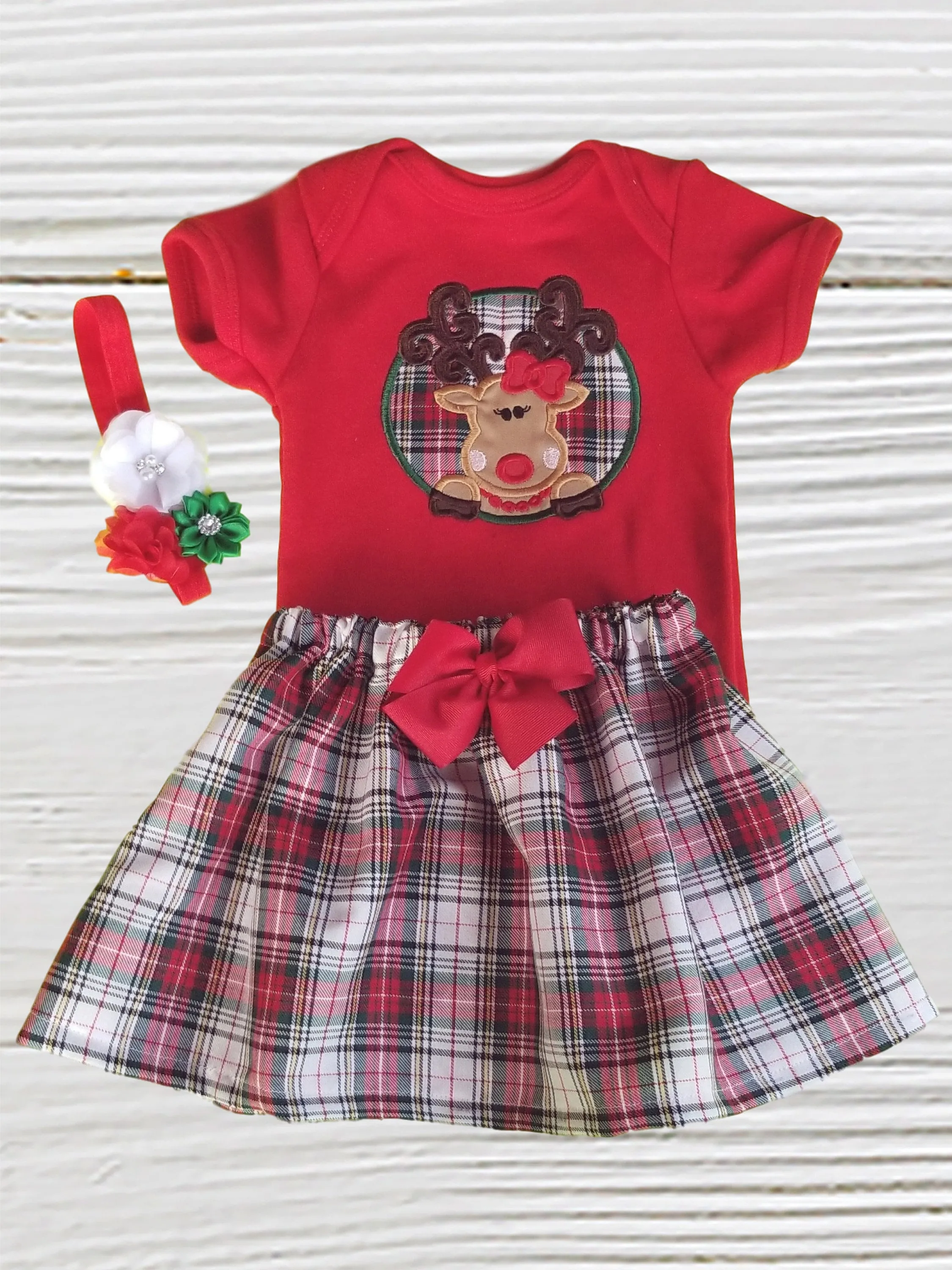 Christmas Baby Girls Outfit, First Christmas Reindeer Skirt &amp; Bodysuit, Paid Christmas Skirt, First Christmas Outfit, Girls Christmas Dress