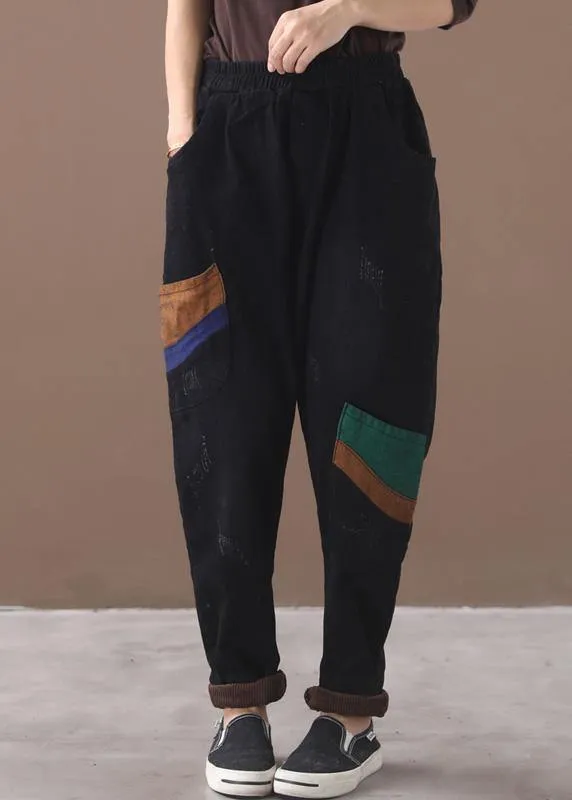 Classy black pant plus size elastic waist patch Sewing wild pants
