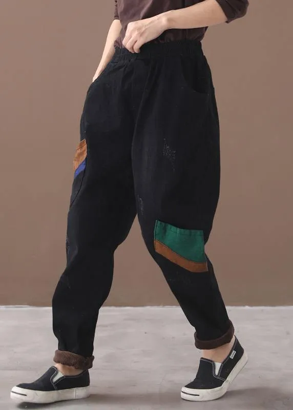 Classy black pant plus size elastic waist patch Sewing wild pants