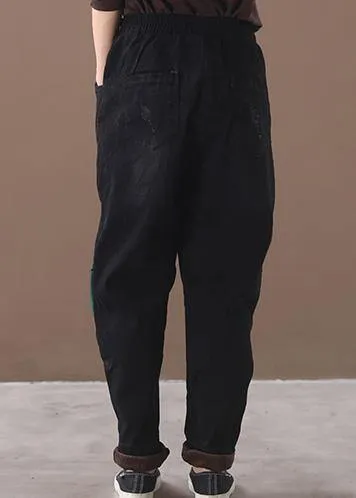 Classy black pant plus size elastic waist patch Sewing wild pants