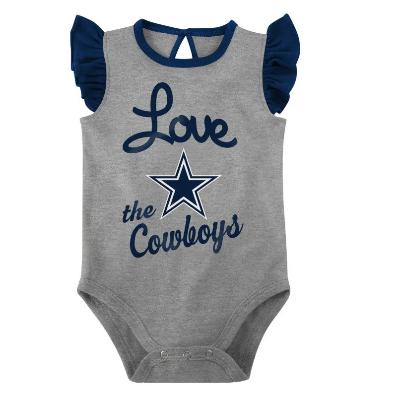 Cowboys Girls 2 Pack Short Sleeve Ruffled Bodysuit Set