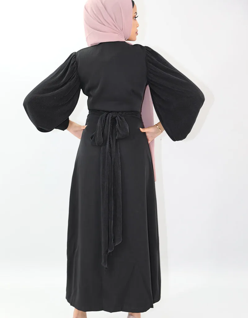 Crinkled Sleeve Wrap Dress
