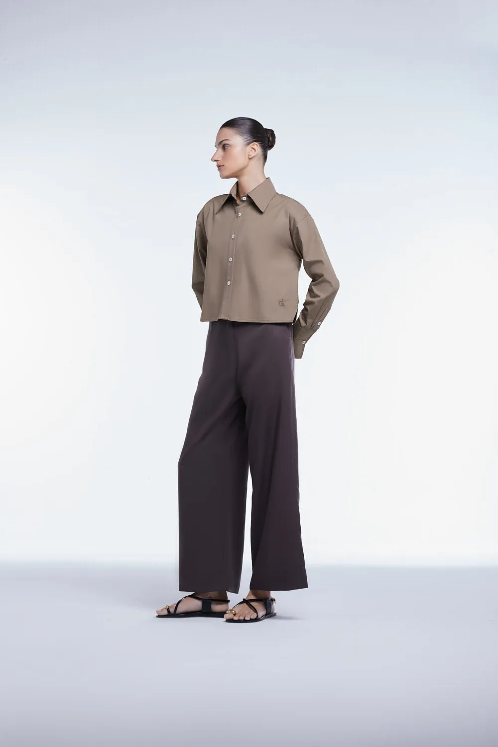 Cropped Cotton Button Down Shirt
