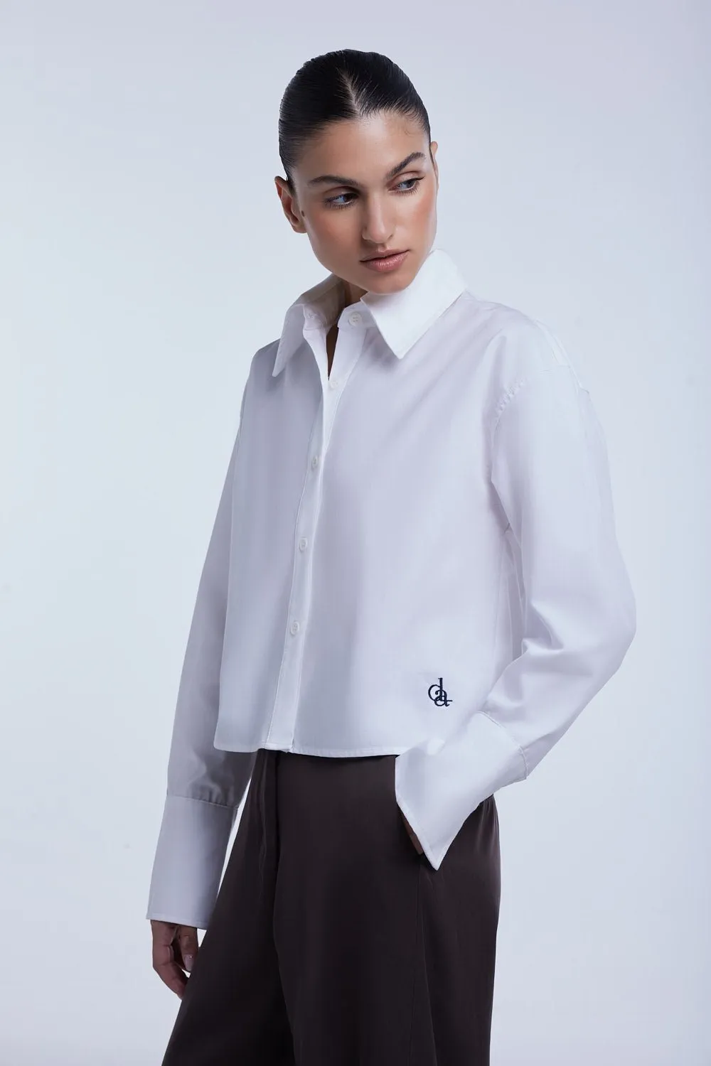 Cropped Cotton Button Down Shirt
