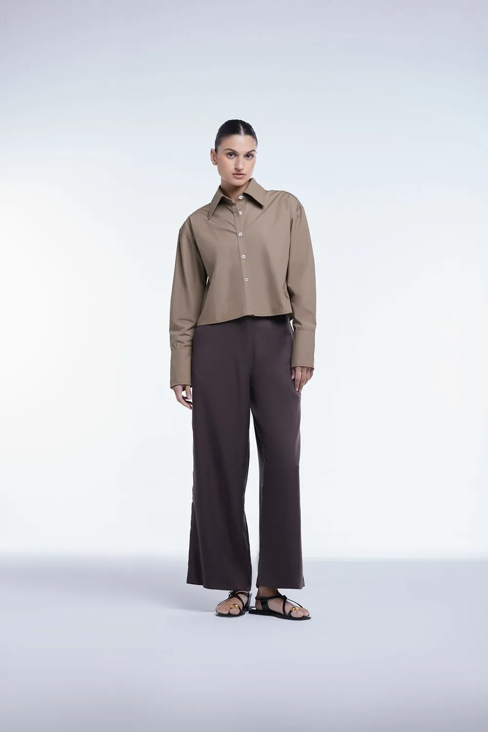 Cropped Cotton Button Down Shirt