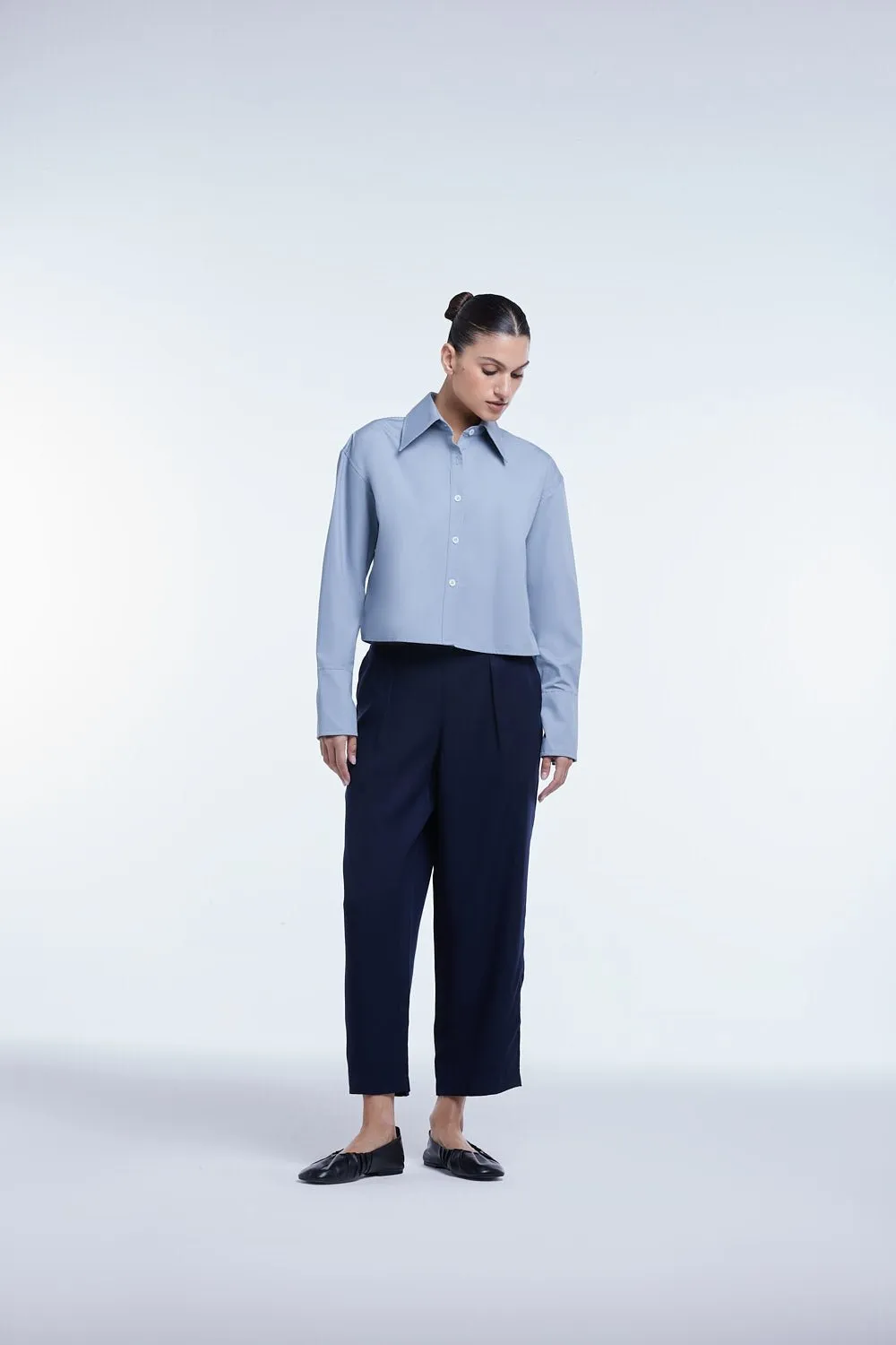 Cropped Cotton Button Down Shirt