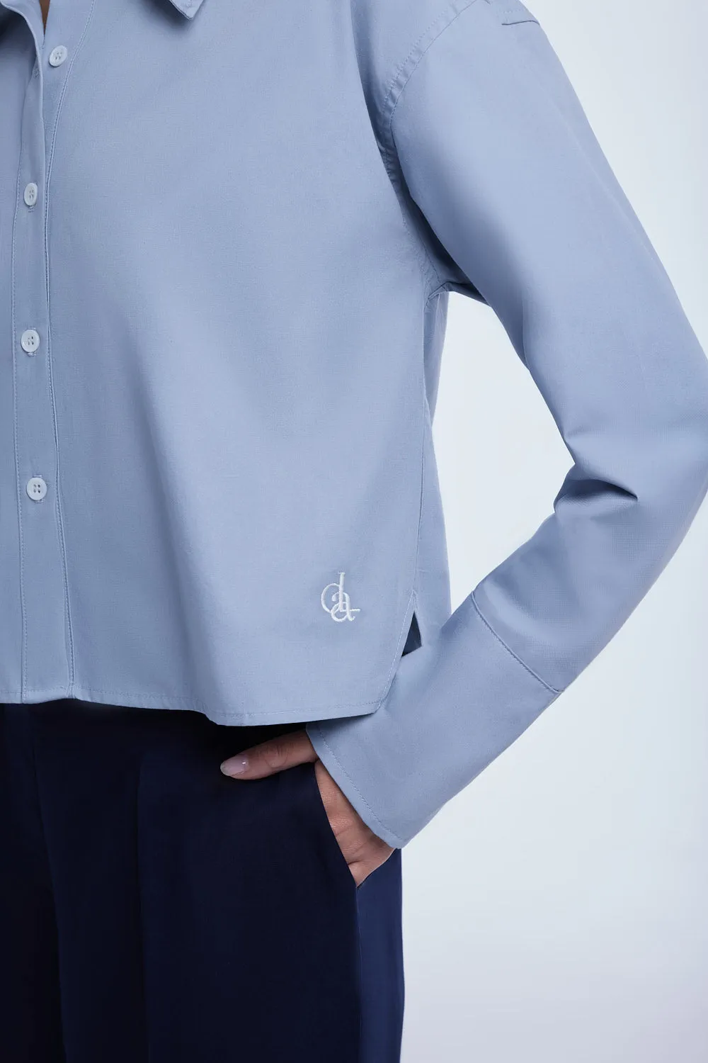 Cropped Cotton Button Down Shirt