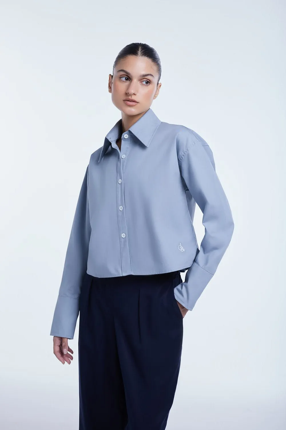 Cropped Cotton Button Down Shirt