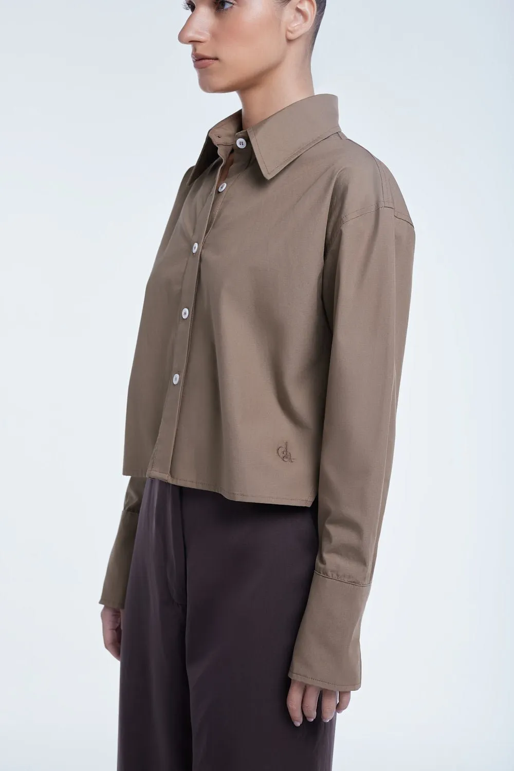 Cropped Cotton Button Down Shirt